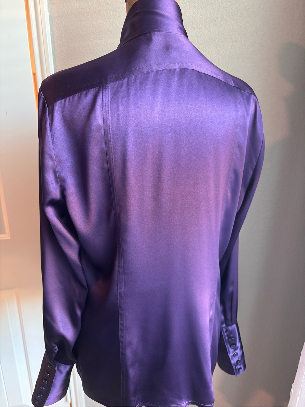 Ralph Lauren Collection Purple Label 100% Silk Satin Tie Neck Blouse Size 8 - Picture 2 of 16